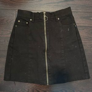 Black denim skirt with full zip-up